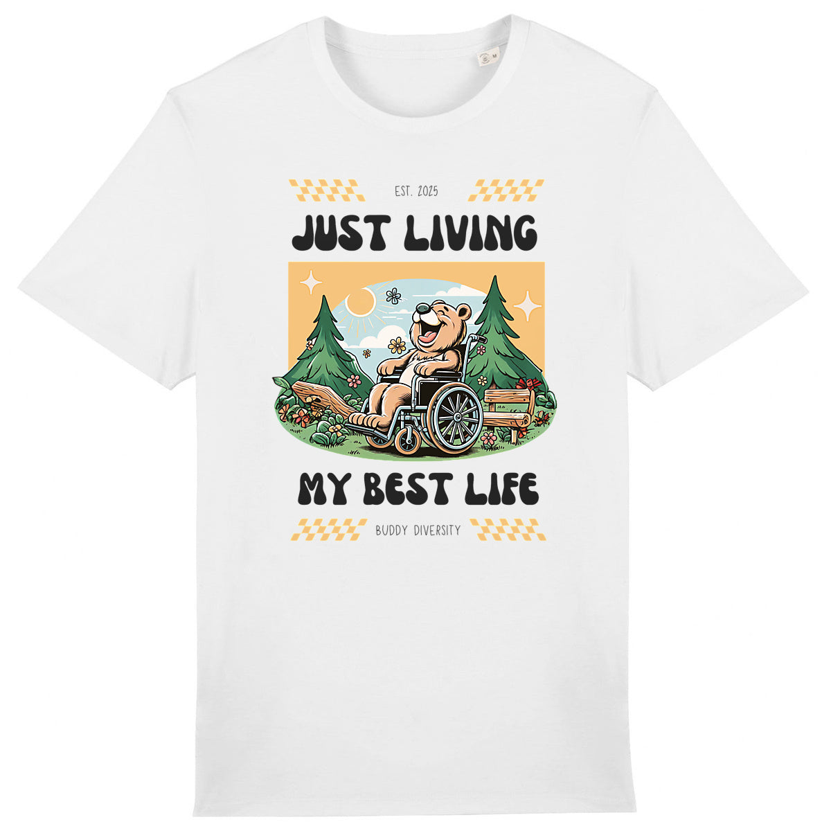 Just living my best life | Happy bear in a wheelchair | Unisex Adult T-shirt - front_0