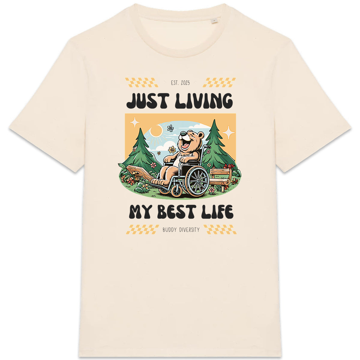 Just living my best life | Happy bear in a wheelchair | Unisex Adult T-shirt - front_1