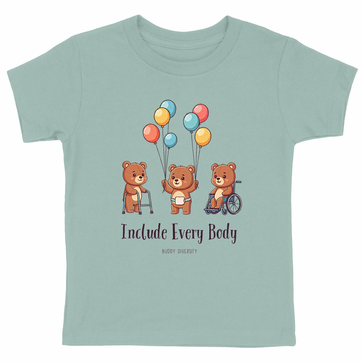 Include Every Body | Bears with different disabilities | Organic Kids T-shirt - front_green