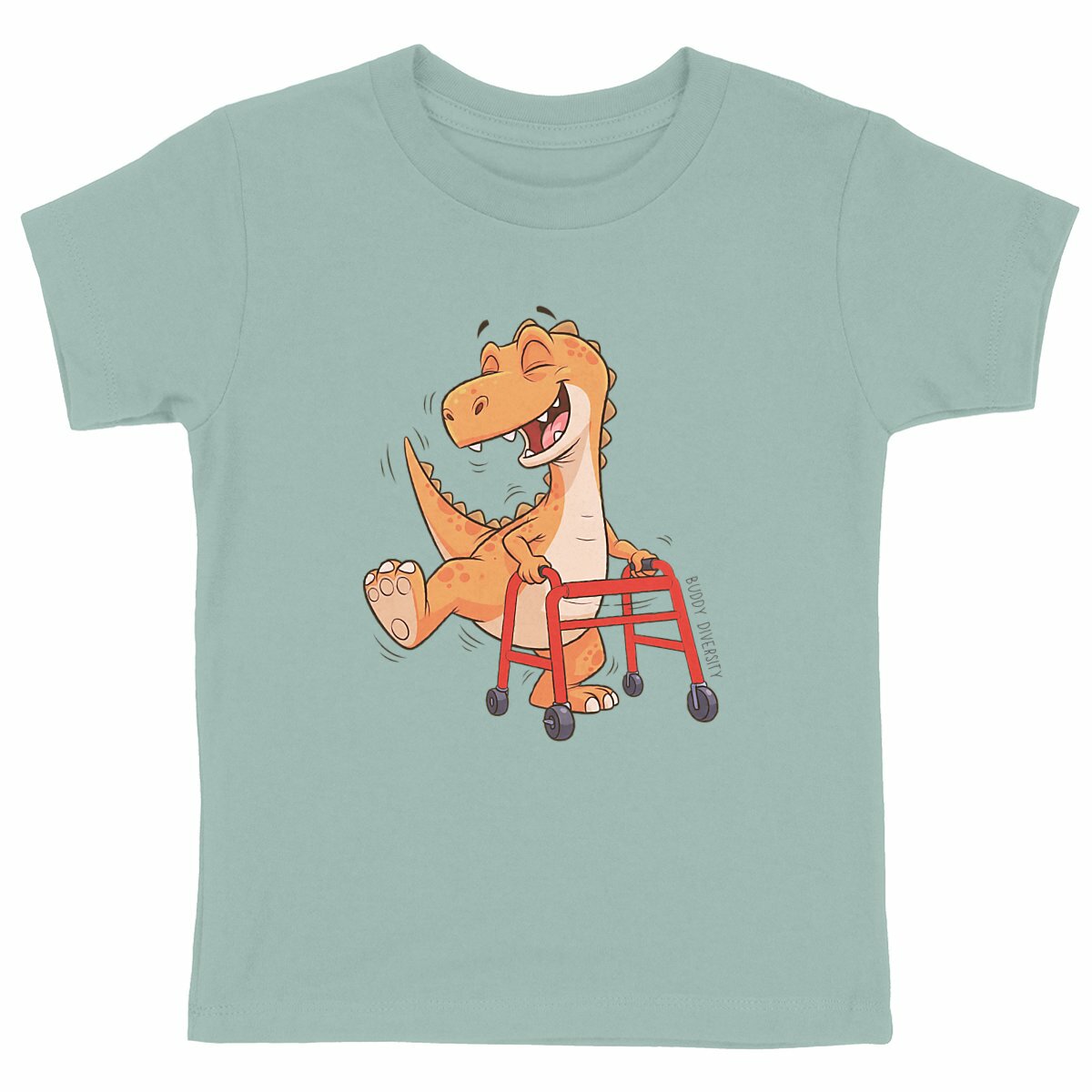 Dancing dino with walking aid | Organic Kids T-shirt - front_green