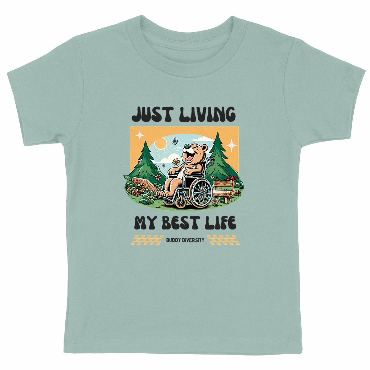 Just living my best life | Happy bear in a wheelchair | Organic Kids T-shirt