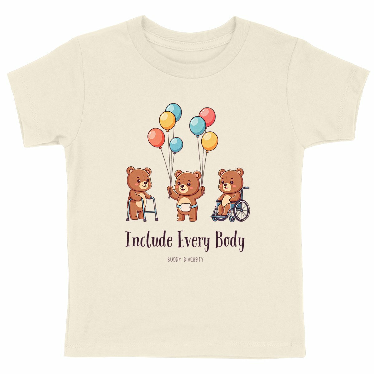 Include Every Body | Bears with different disabilities | Organic Kids T-shirt - front_natural