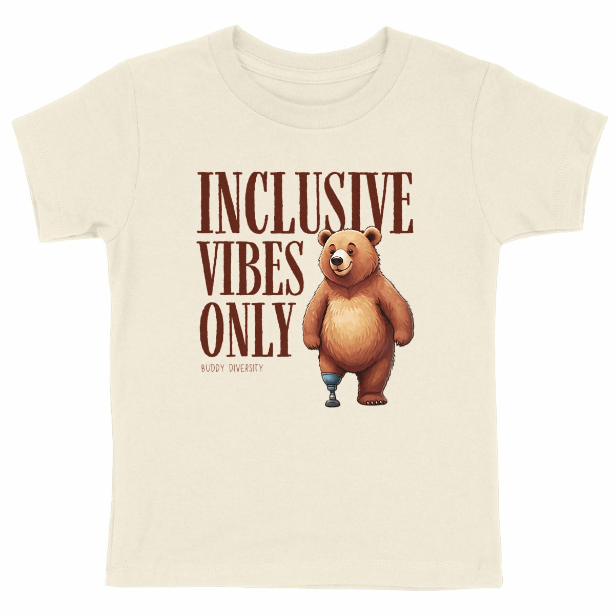 Inclusive Vibes Only | Dino with a prosthetic leg | Organic Kids T-Shirt - front_natural