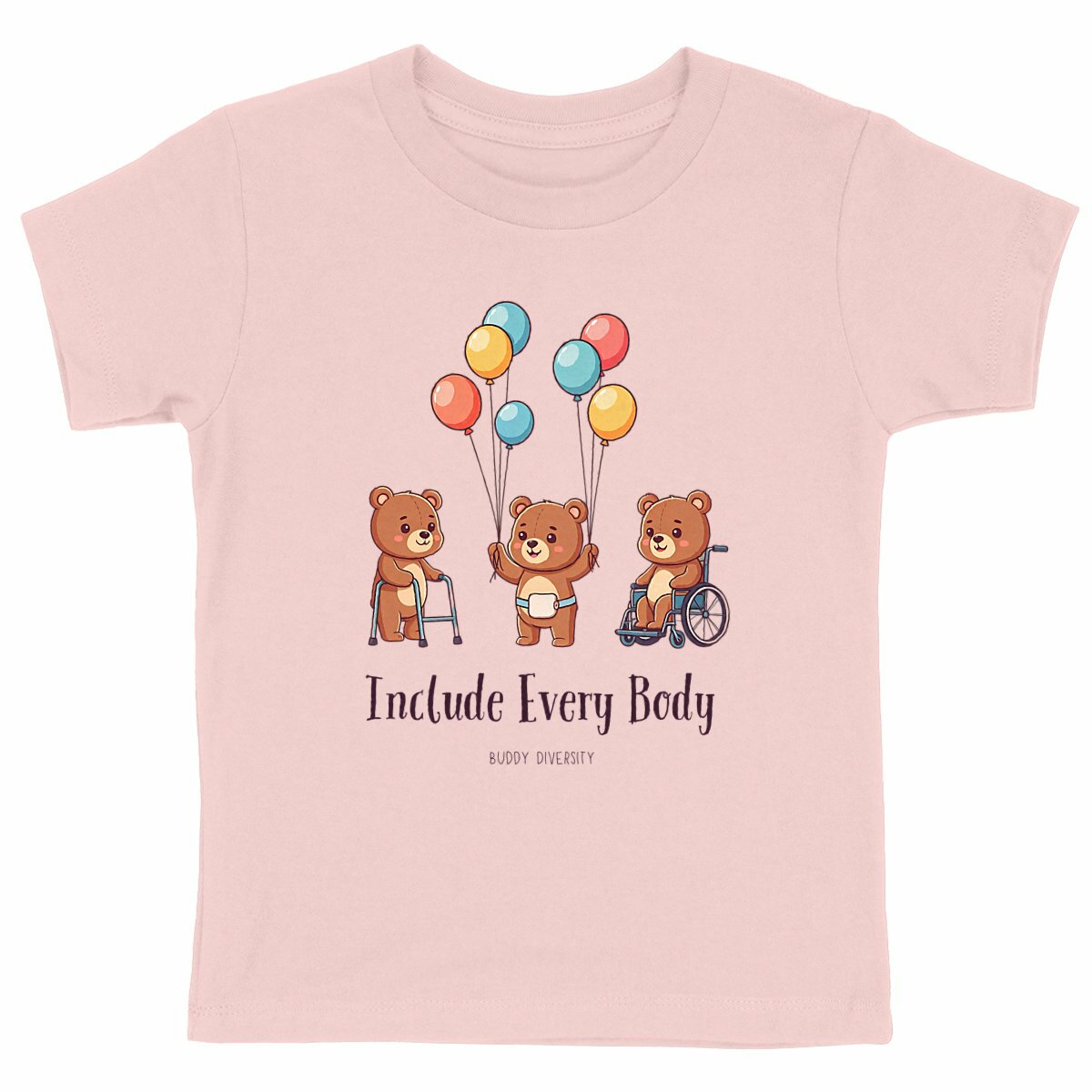 Include Every Body | Bears with different disabilities | Organic Kids T-shirt - front_pink
