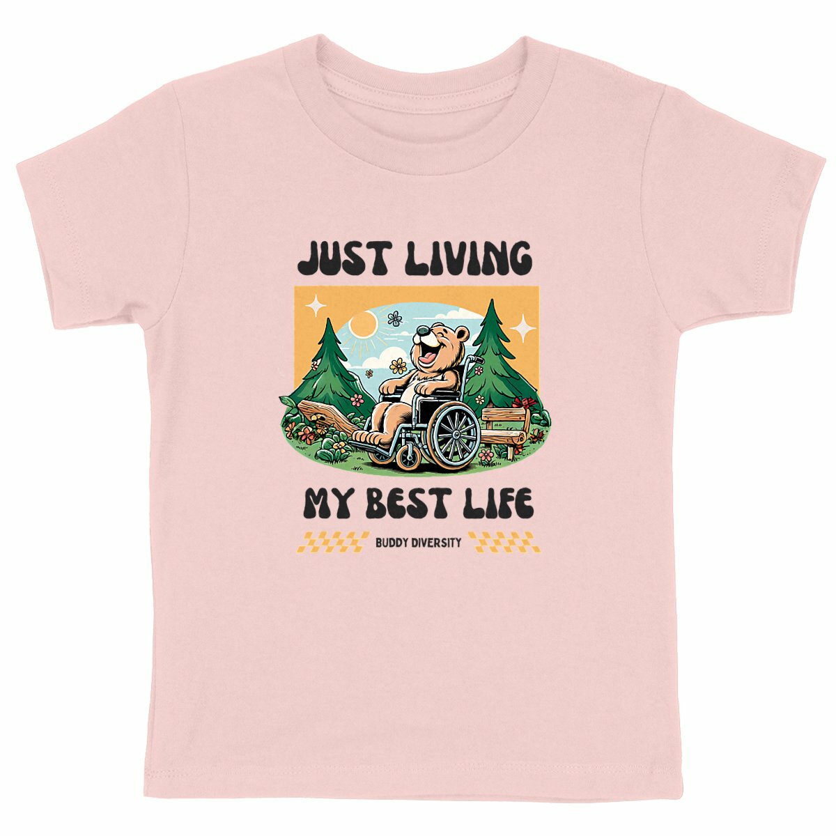 Just living my best life | Happy bear in a wheelchair | Organic Kids T-shirt