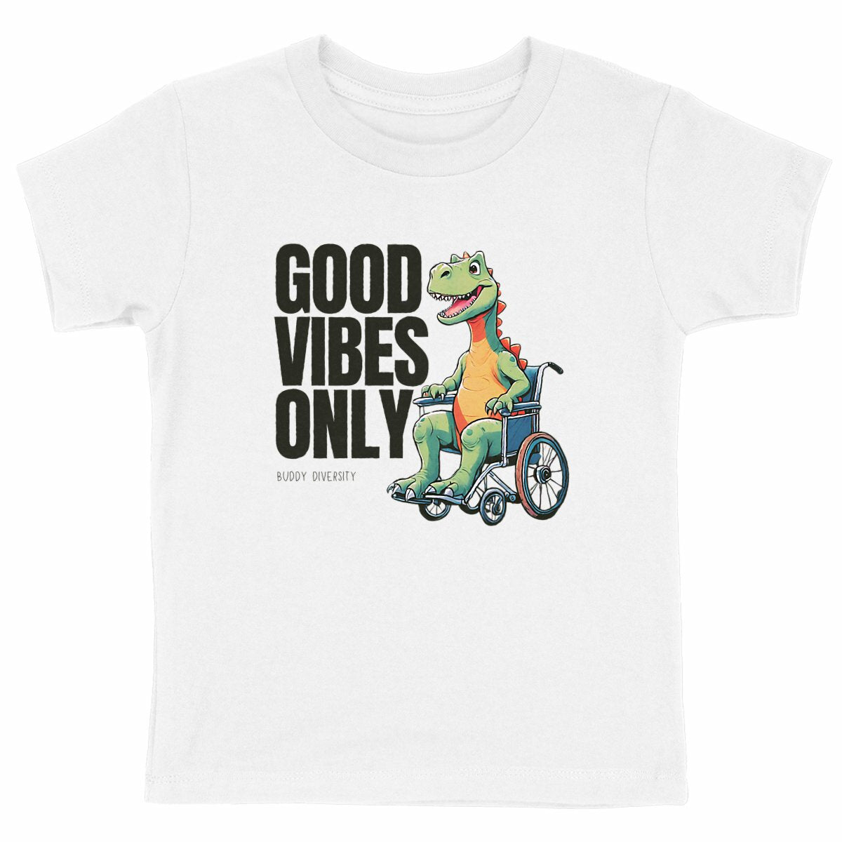 Inclusive Vibes Only | Dino with a prosthetic leg | Organic Kids T-Shirt - front_white
