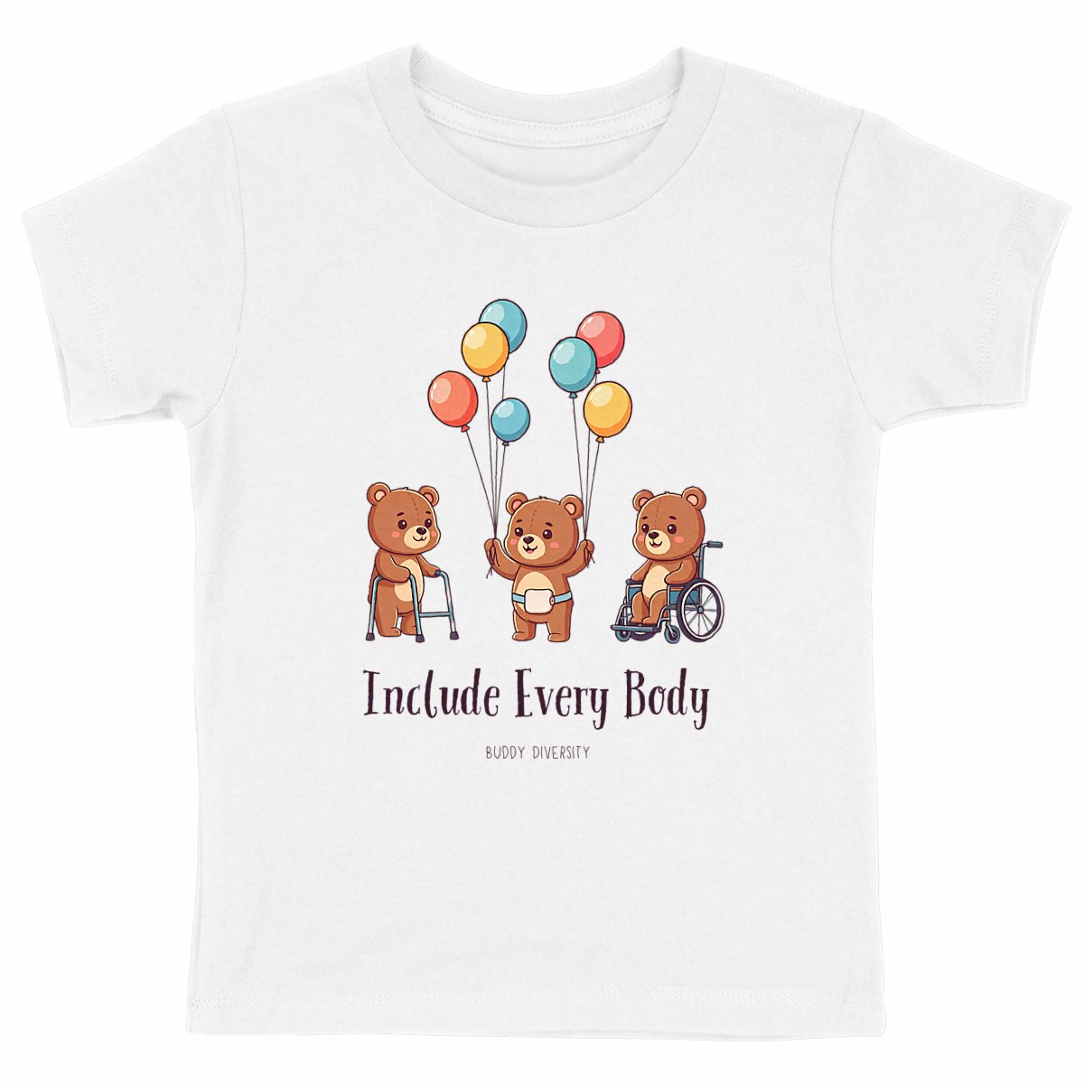 Include Every Body | Bears with different disabilities | Organic Kids T-shirt - front_white