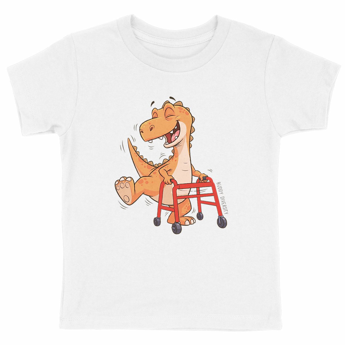 Dancing dino with walking aid | Organic Kids T-shirt - front_white