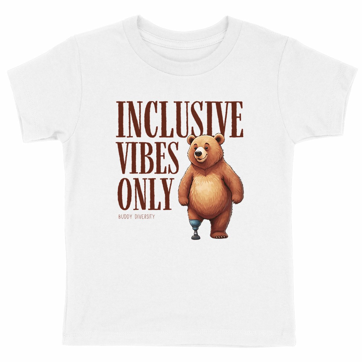 Inclusive Vibes Only | Dino with a prosthetic leg | Organic Kids T-Shirt - front_white