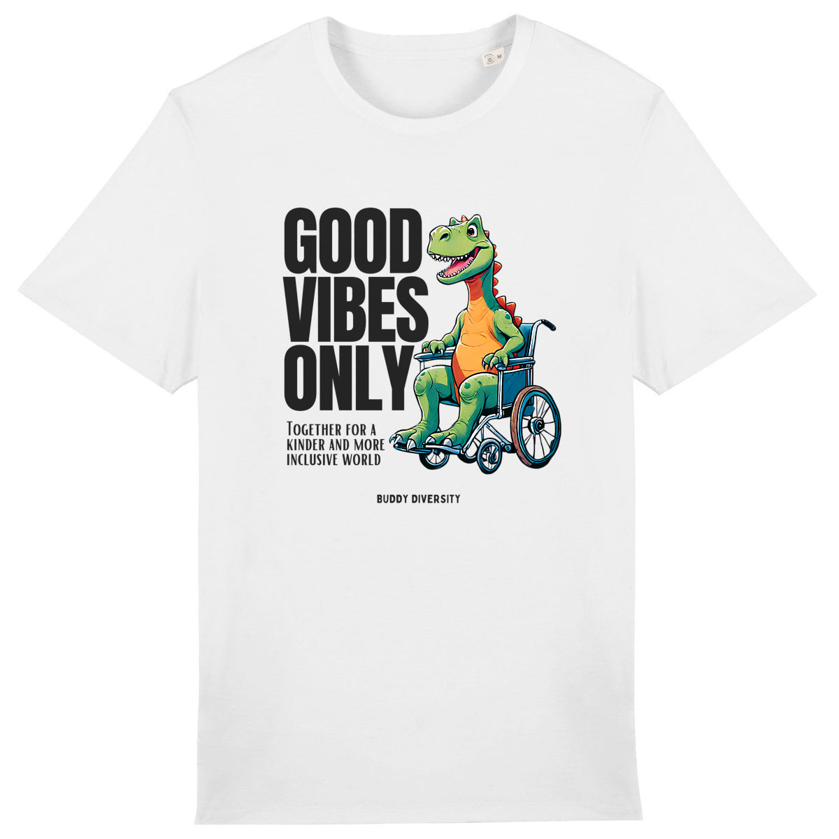 Good vibes only | Dino in a wheelchair | Organic Unisex Adult T-shirt