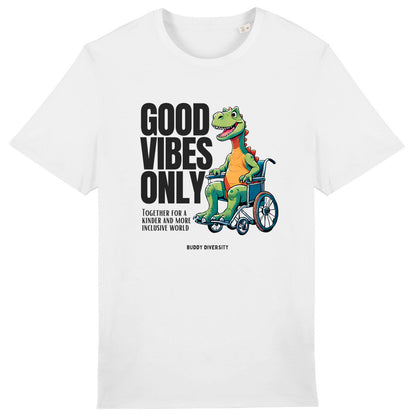 Good vibes only | Dino in a wheelchair | Organic Unisex Adult T-shirt