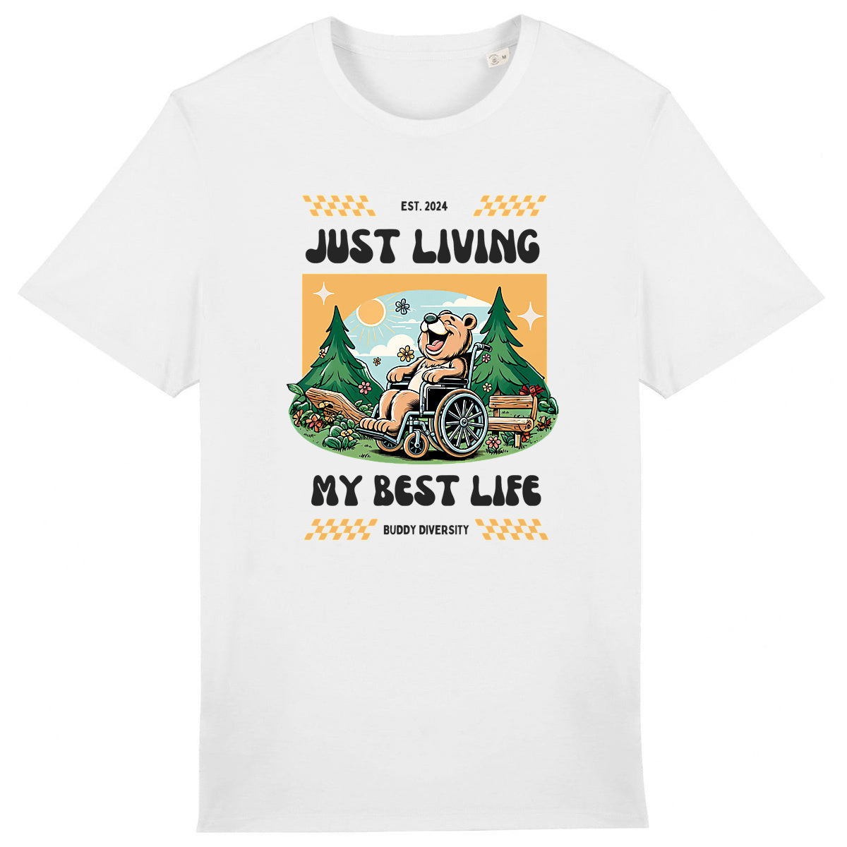 Just living my best life | Happy bear in a wheelchair | Unisex Adult T-shirt