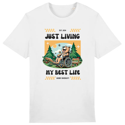 Just living my best life | Happy bear in a wheelchair | Unisex Adult T-shirt