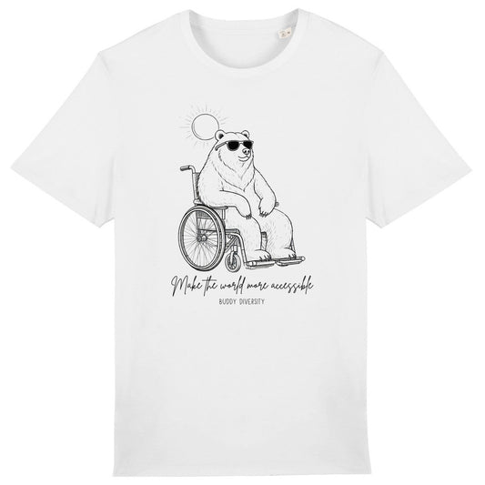 Make the world more accessible | Bear in a wheelchair | Organic Unisex Adult T-shirt - front_0