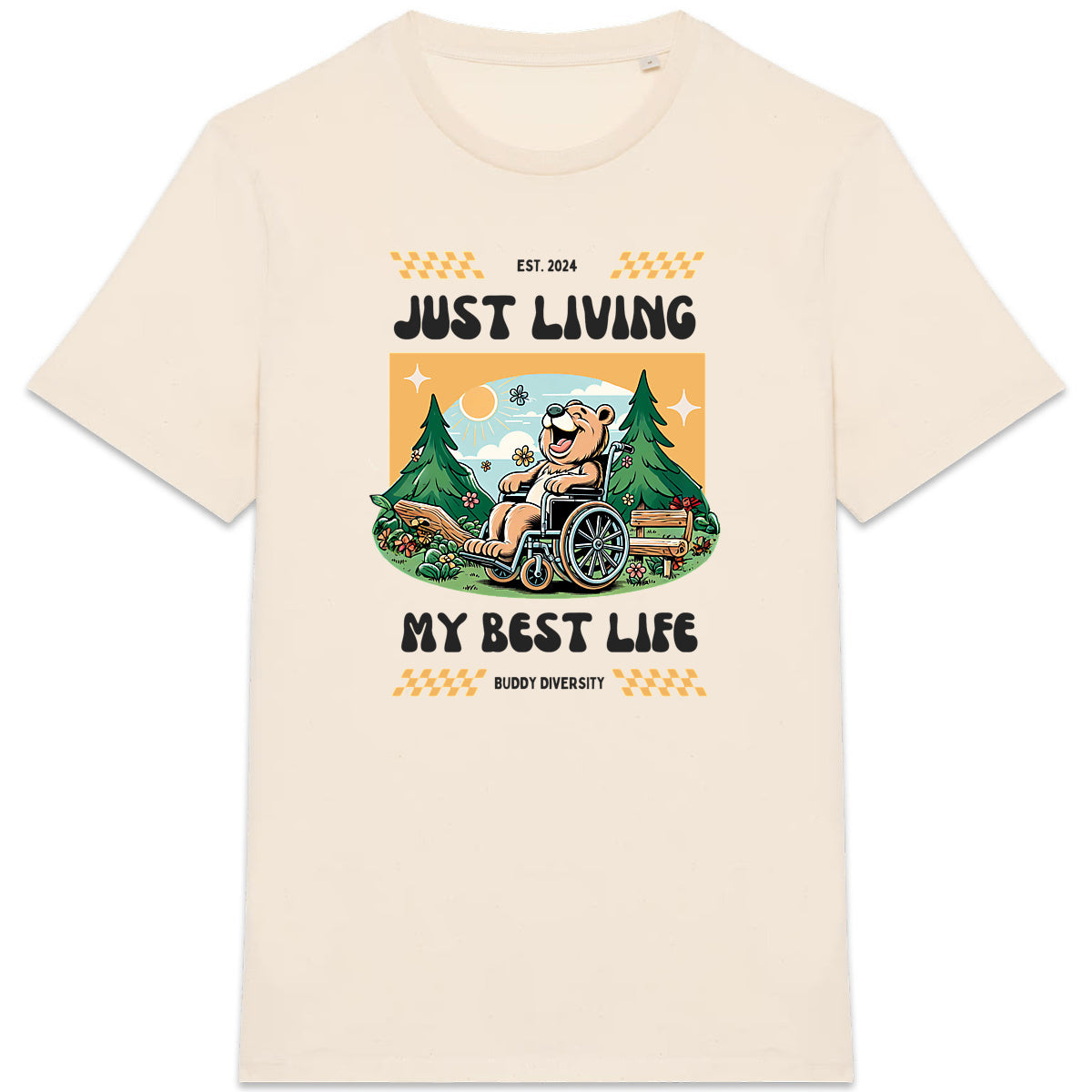 Just living my best life | Happy bear in a wheelchair | Unisex Adult T-shirt