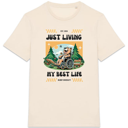 Just living my best life | Happy bear in a wheelchair | Unisex Adult T-shirt