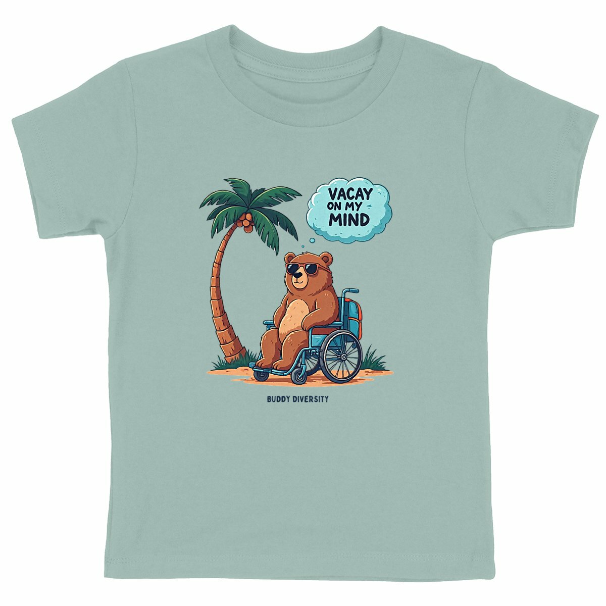 Vacay on my mind | Bear in a wheelchair chilling in the sun | Organic Kids T-shirt