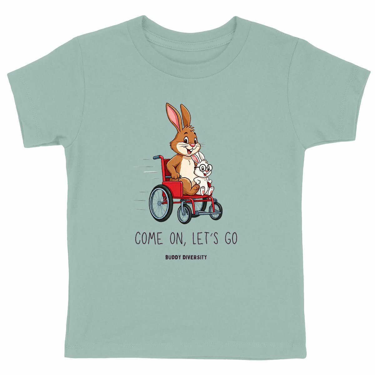 Come On, Let's Go | Bunnies in a wheelchair | Organic Kids T-shirt
