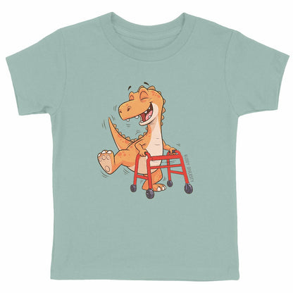 Dancing dino with walking aid | Organic Kids T-shirt - front_green