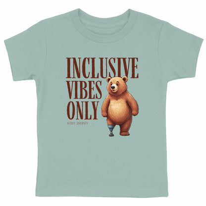 Inclusive Vibes Only | Dino with a prosthetic leg | Organic Kids T-Shirt  - front_green