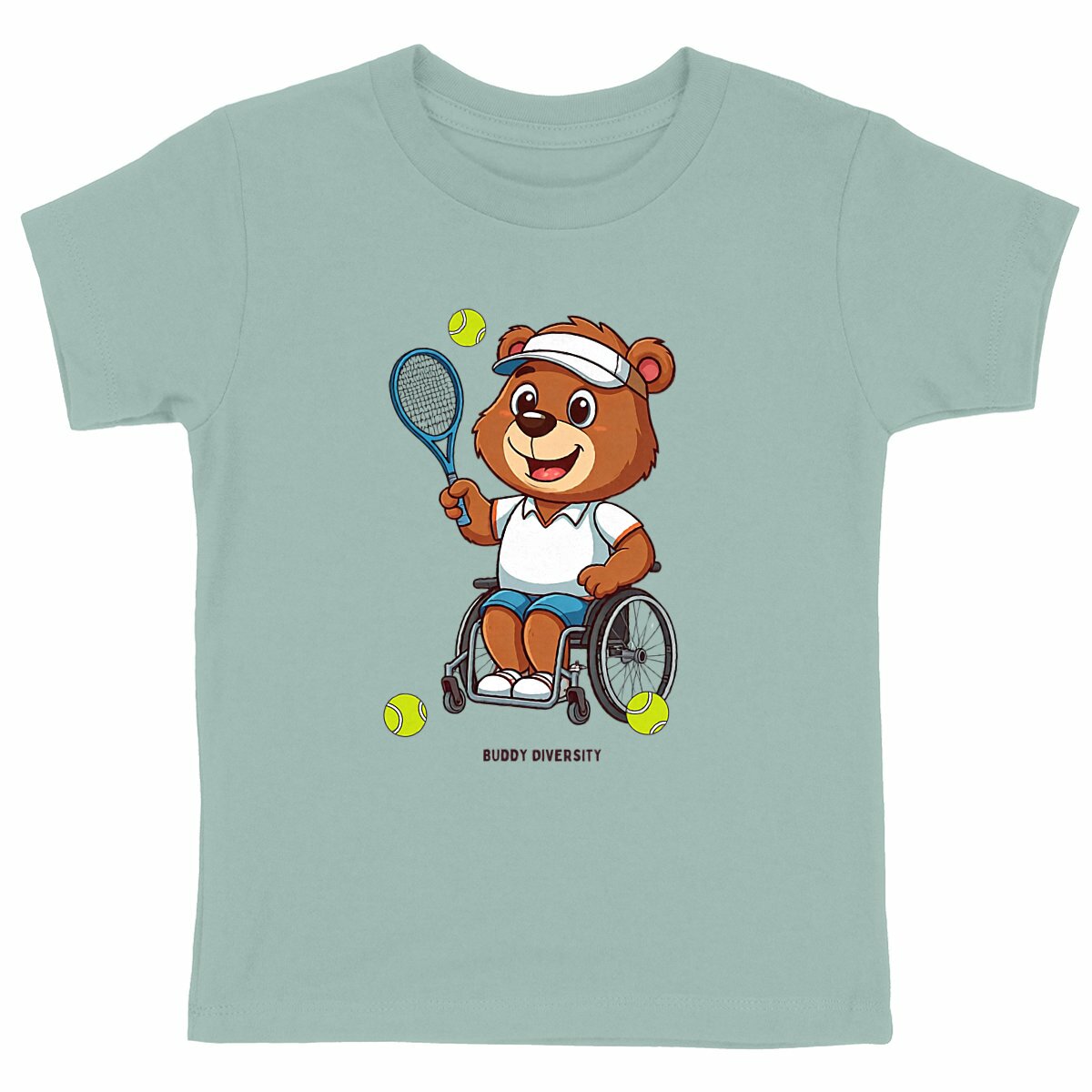 Bear playing tennis in a wheelchair | Organic Kids T-shirt