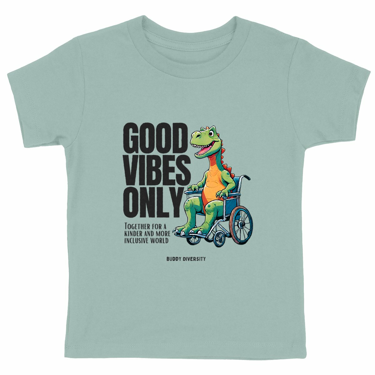 Inclusive Vibes Only | Dino with a prosthetic leg | Organic Kids T-Shirt 