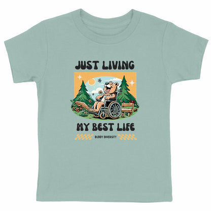 Just living my best life | Happy bear in a wheelchair | Organic Kids T-shirt