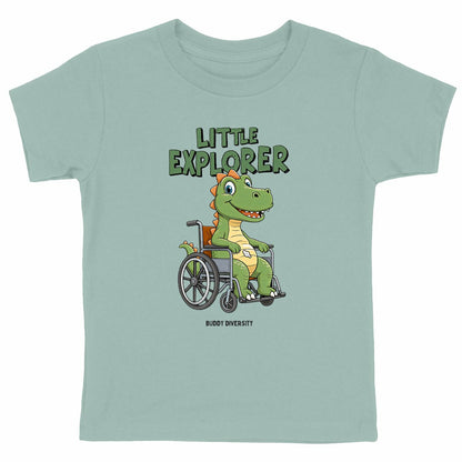 Little Explorer | Dino in a wheelchair with a PEG | Organic Kids T-shirt