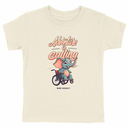 Adventure is calling | Elephant in wheelchair | Organic Kids T-shirt