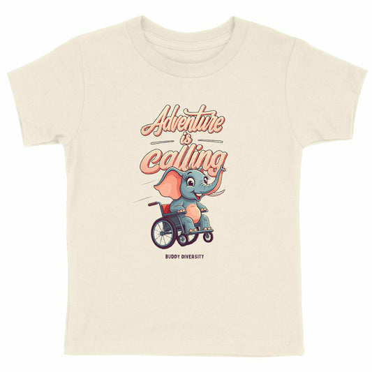 Adventure is calling | Elephant in wheelchair | Organic Kids T-shirt