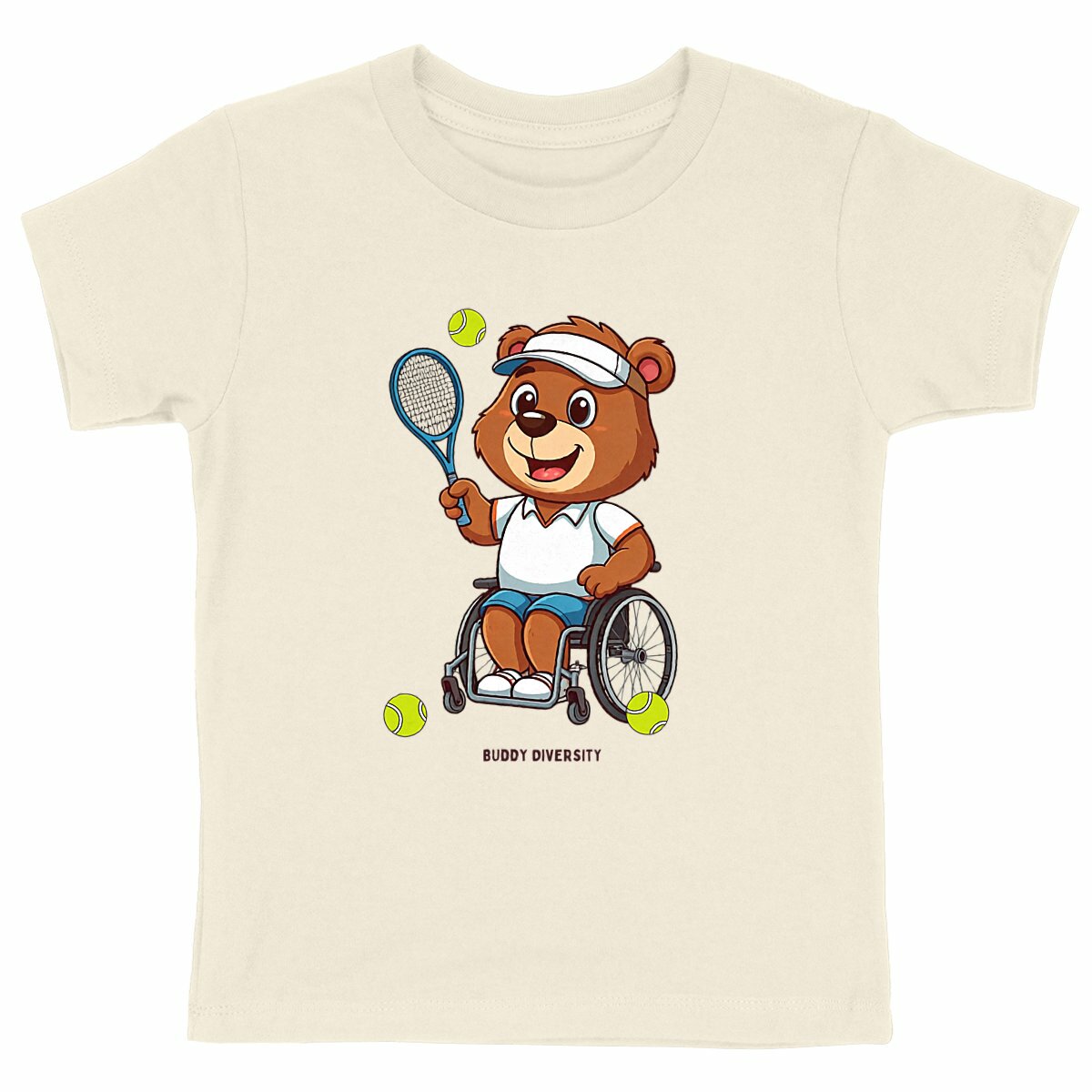 Bear playing tennis in a wheelchair | Organic Kids T-shirt