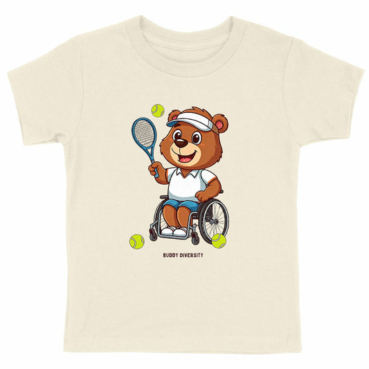 Bear playing tennis in a wheelchair | Organic Kids T-shirt