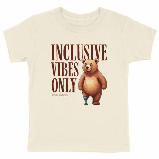 Inclusive Vibes Only | Dino with a prosthetic leg | Organic Kids T-Shirt  - front_natural