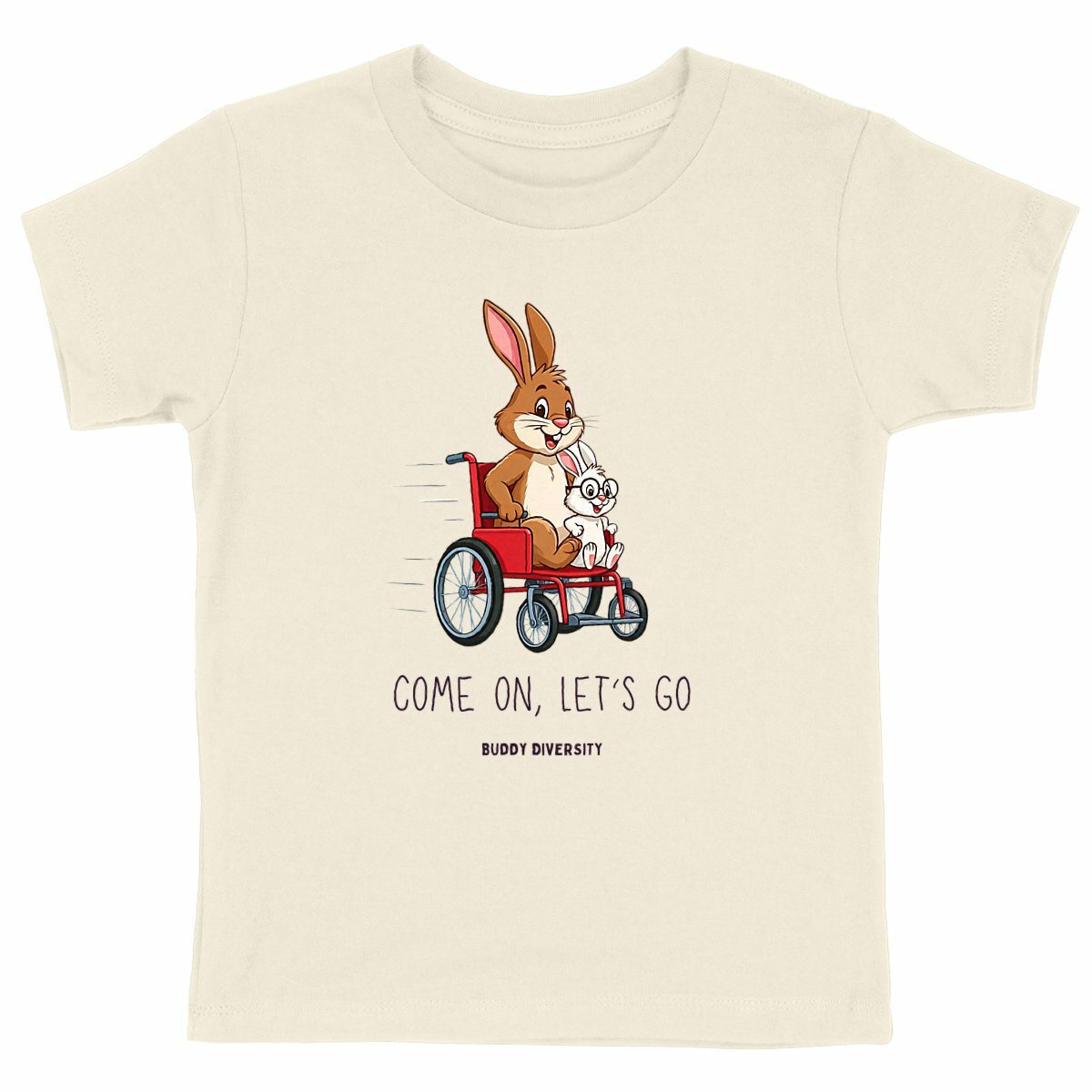 Come On, Let's Go | Bunnies in a wheelchair | Organic Kids T-shirt