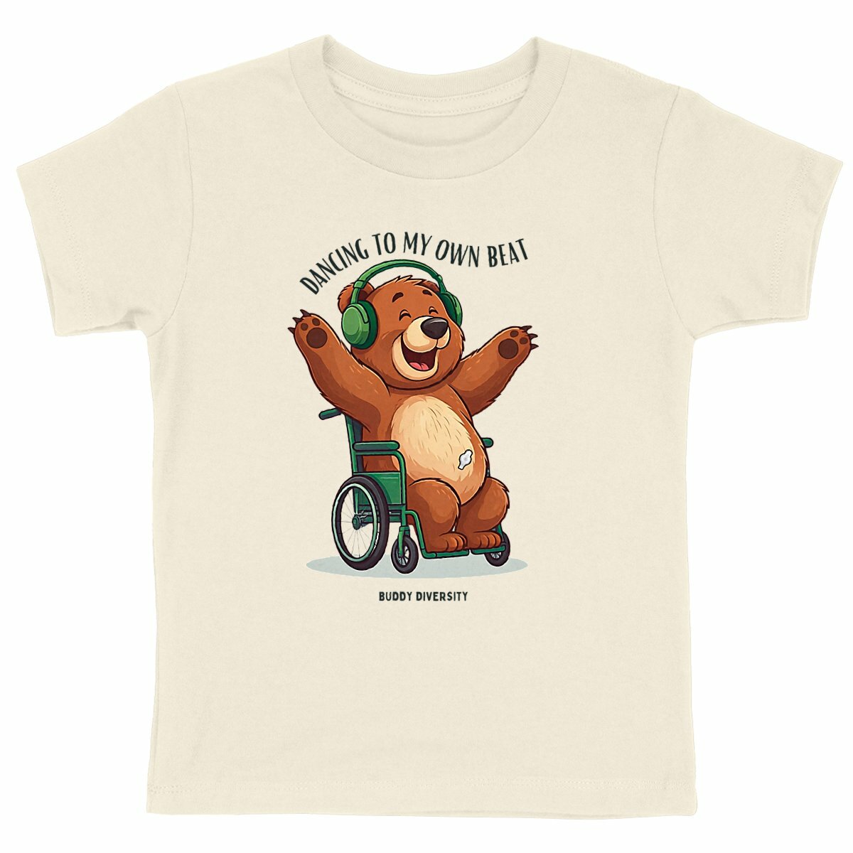 Dancing to my own beat | Bear with a PEG in a wheelchair dancing | Organic Kids T-shirt