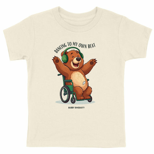 Dancing to my own beat | Bear with a PEG in a wheelchair dancing | Organic Kids T-shirt