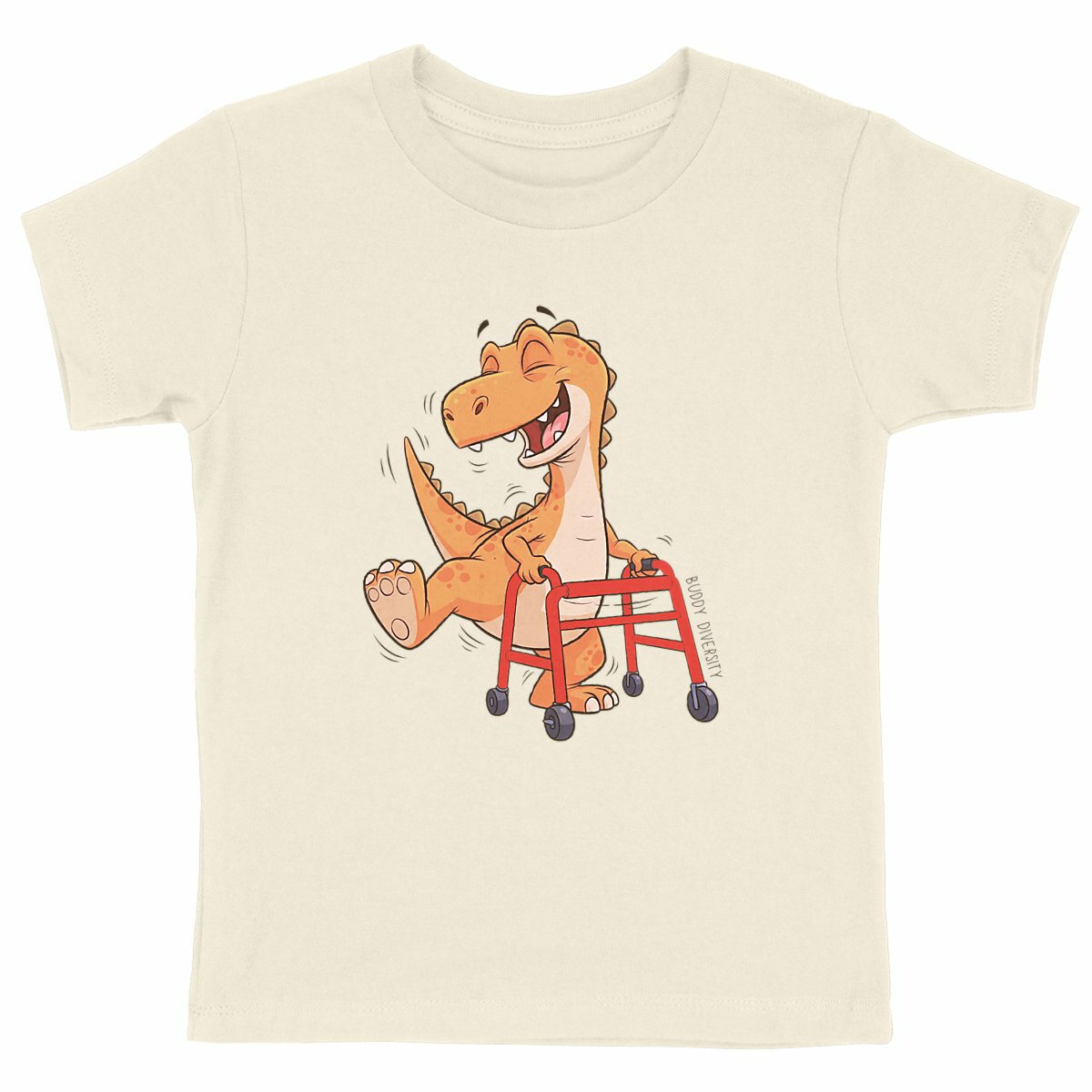 Dancing dino with walking aid | Organic Kids T-shirt - front_natural