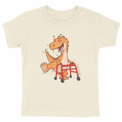 Dancing dino with walking aid | Organic Kids T-shirt - front_natural