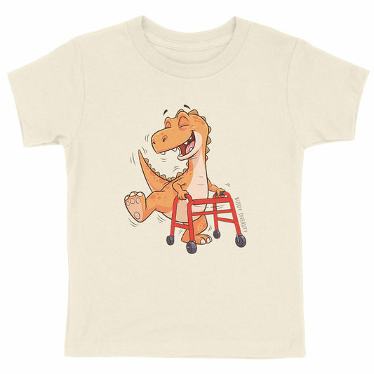 Dancing dino with walking aid | Organic Kids T-shirt - front_natural