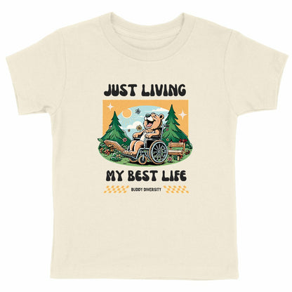 Just living my best life | Happy bear in a wheelchair | Organic Kids T-shirt