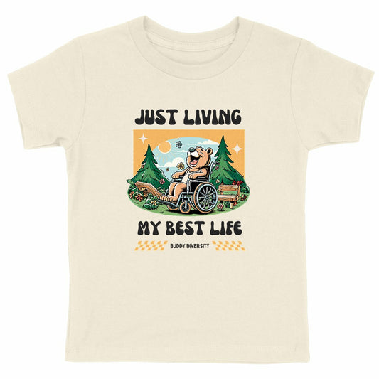 Just living my best life | Happy bear in a wheelchair | Organic Kids T-shirt