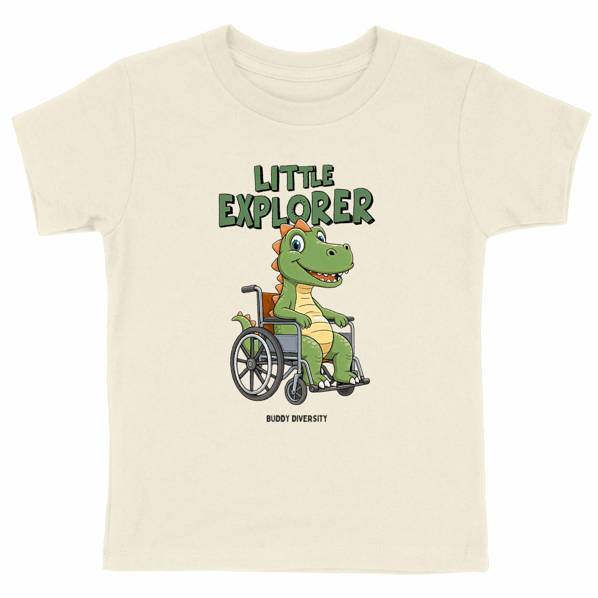 Little Explorer | Dino in a wheelchair | Organic kids t-shirt