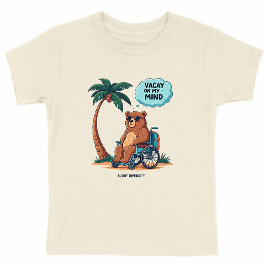 Vacay on my mind | Bear in a wheelchair chilling in the sun | Organic Kids T-shirt