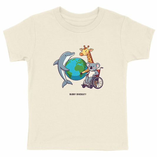 Tiny Planet Saver | Animals hugging earth | Organic Unisex Kids T-shirt