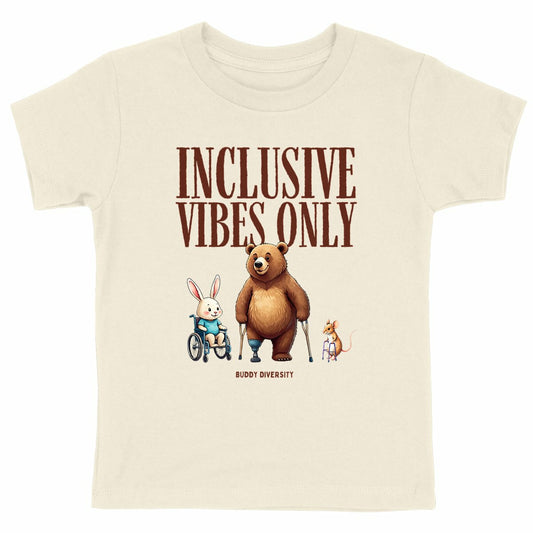 Inclusive Vibes Only | Dino with a prosthetic leg | Organic Kids T-Shirt 