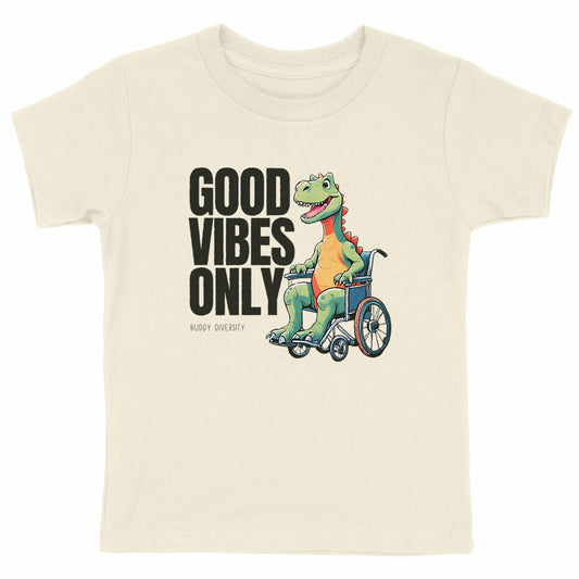 Inclusive Vibes Only | Dino with a prosthetic leg | Organic Kids T-Shirt  - front_natural