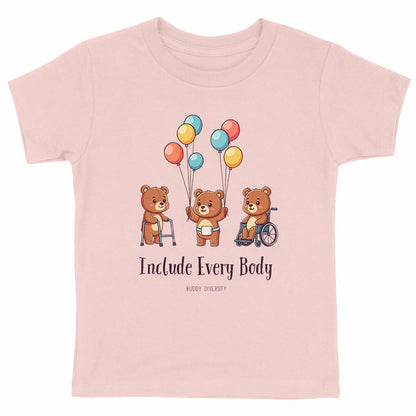 Include Every Body | Bears with different disabilities | Organic Kids T-shirt - front_pink