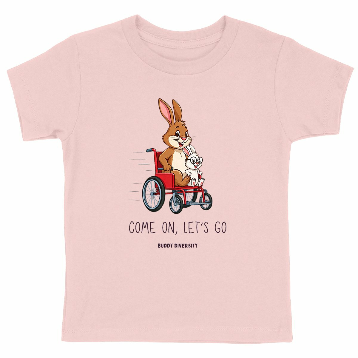 Come On, Let's Go | Bunnies in a wheelchair | Organic Kids T-shirt