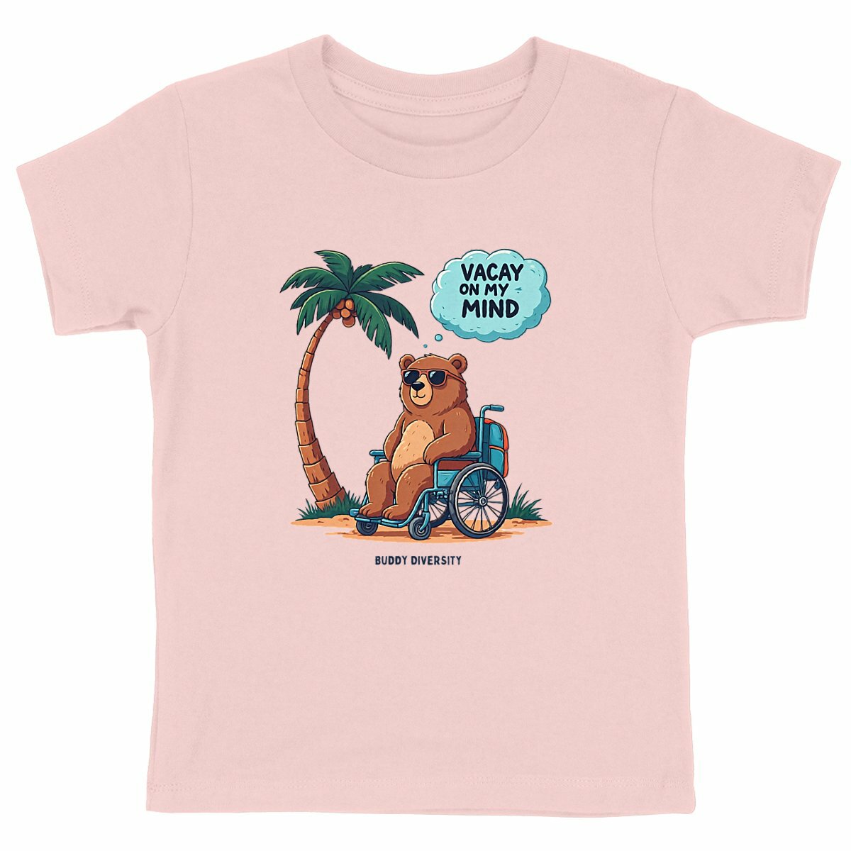 Vacay on my mind | Bear in a wheelchair chilling in the sun | Organic Kids T-shirt