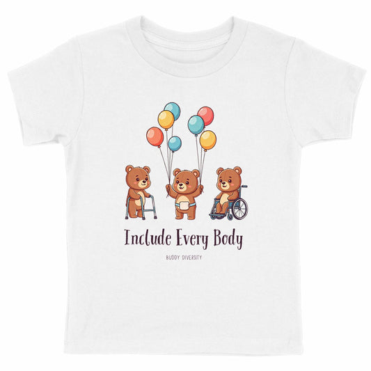 Include Every Body | Bears with different disabilities | Organic Kids T-shirt - front_white